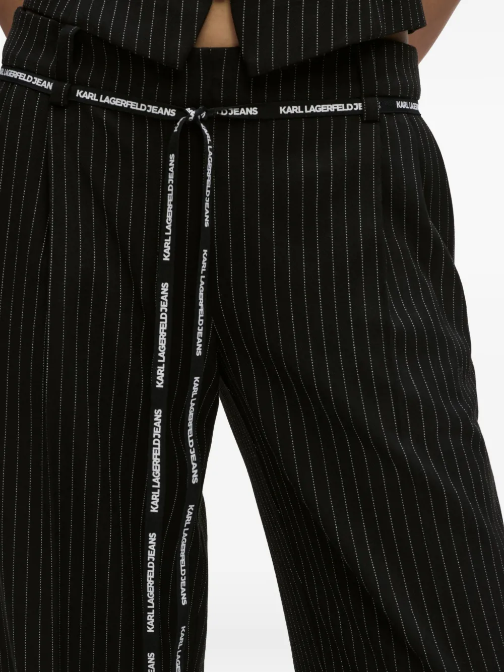 Karl Lagerfeld Jeans Broek met krijtstreep en logoband Zwart