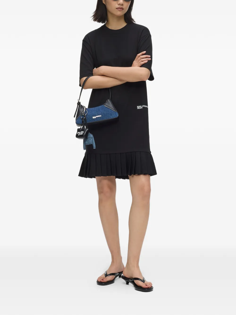 Karl Lagerfeld Jeans Mini-jurk met geplooide afwerking en korte mouwen Zwart