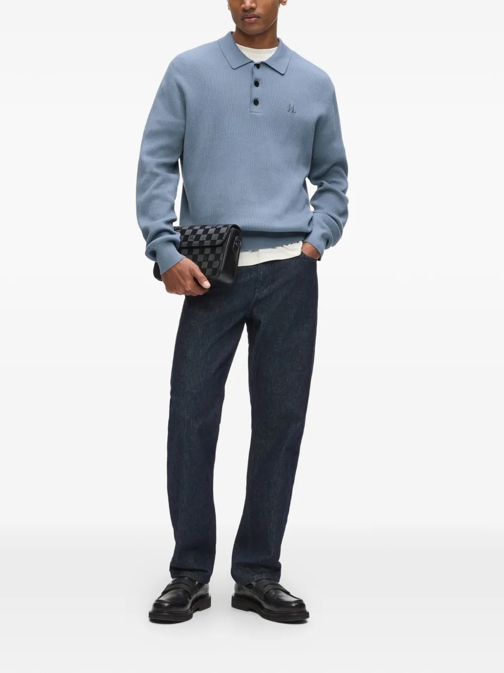 Karl Lagerfeld Ribgebreid poloshirt Blauw