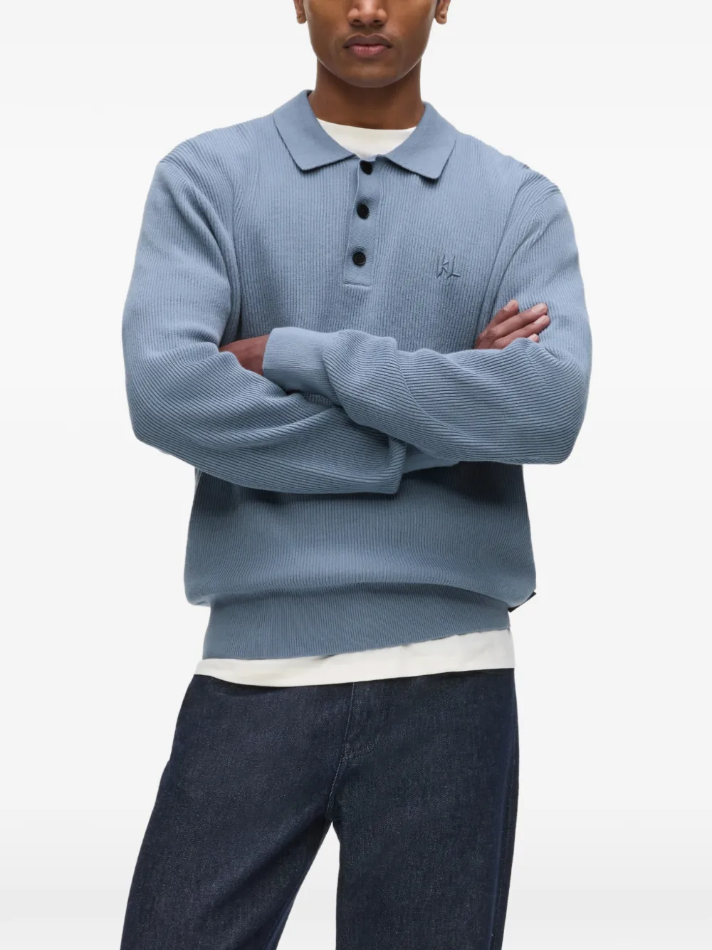 Karl Lagerfeld Ribgebreid poloshirt Blauw
