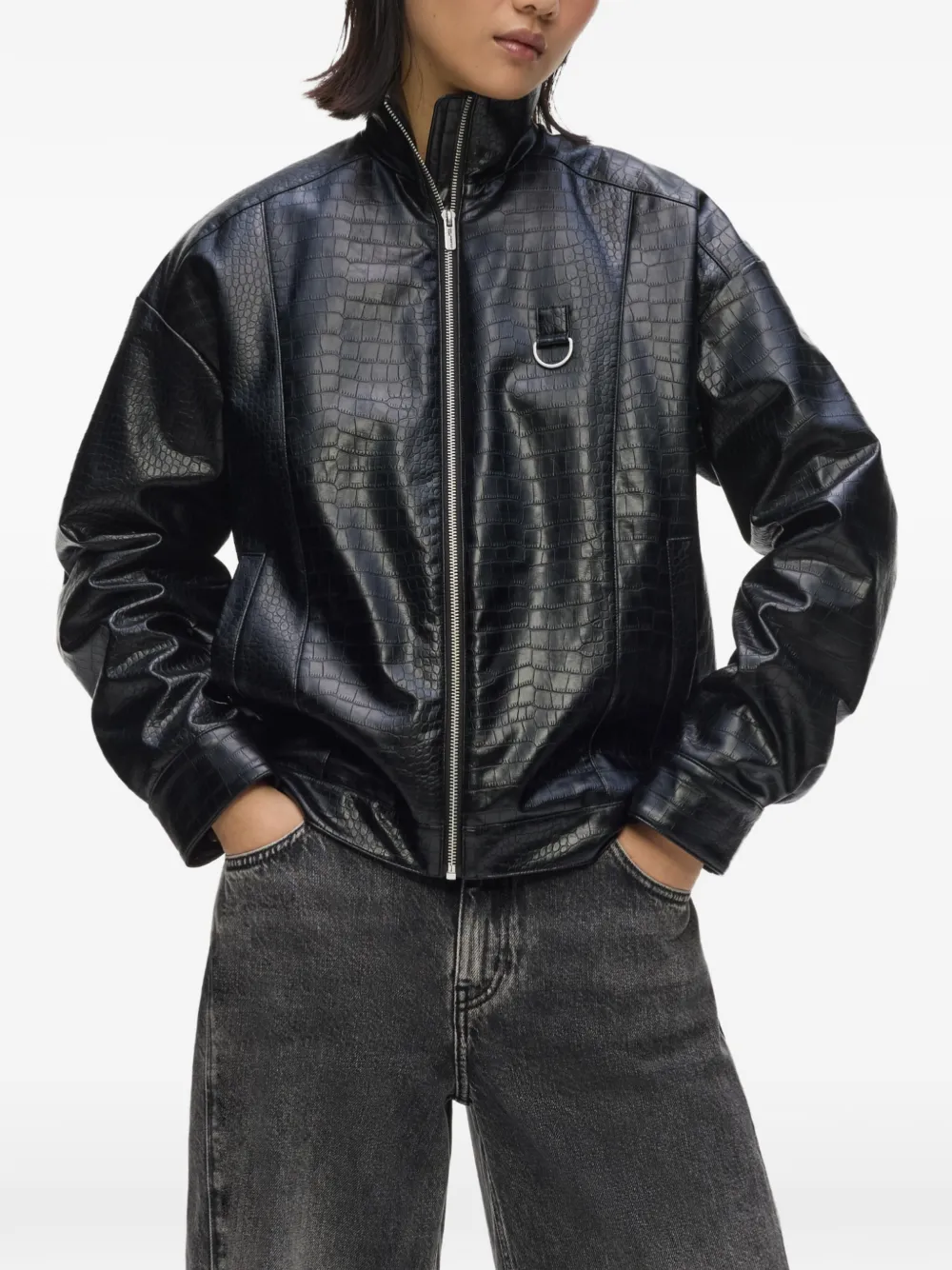 Karl Lagerfeld Jeans Karlism bomberjack met krokodillen-reliëf Zwart