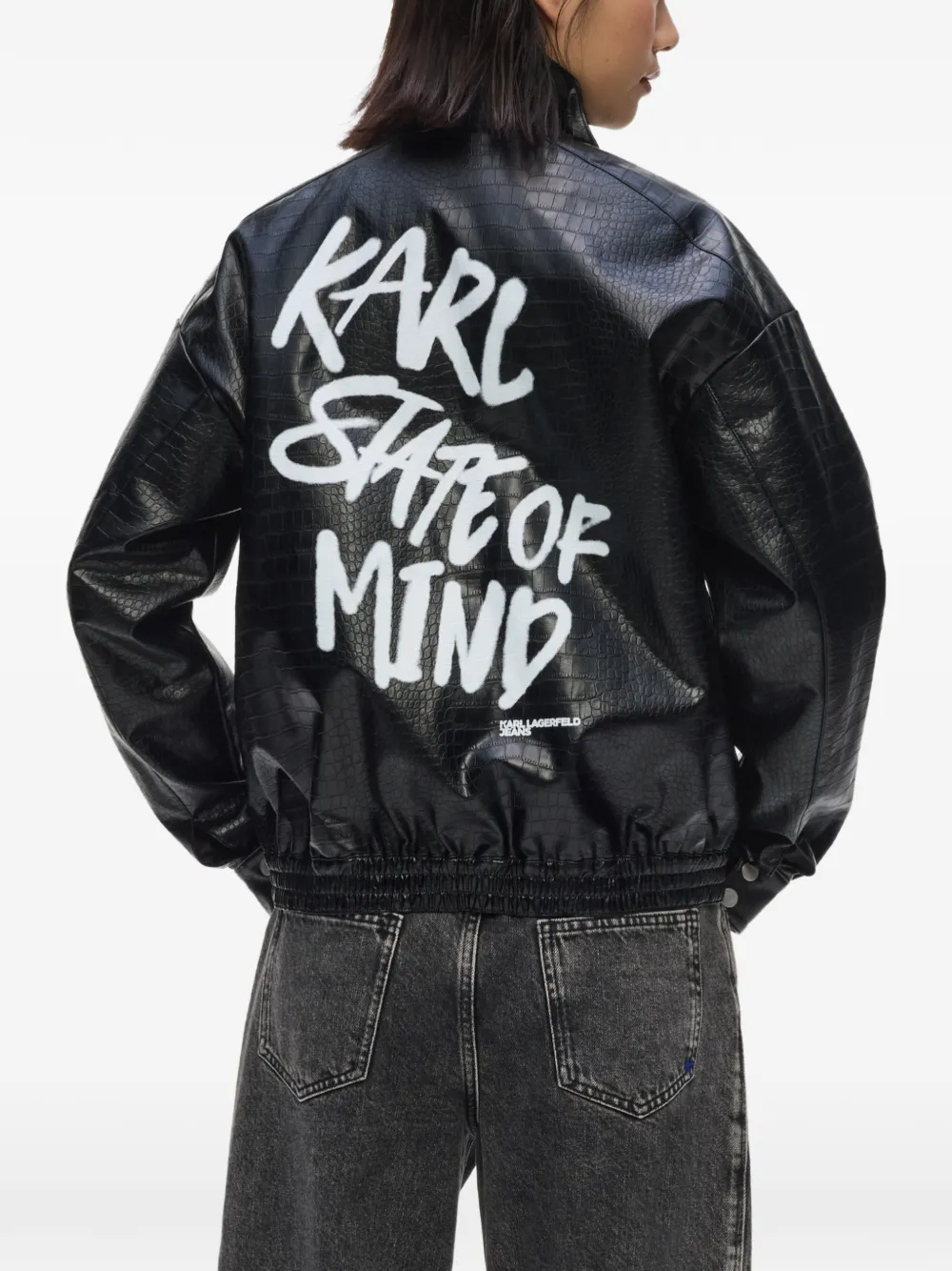 Karl Lagerfeld Jeans Karlism bomberjack met krokodillen-reliëf Zwart