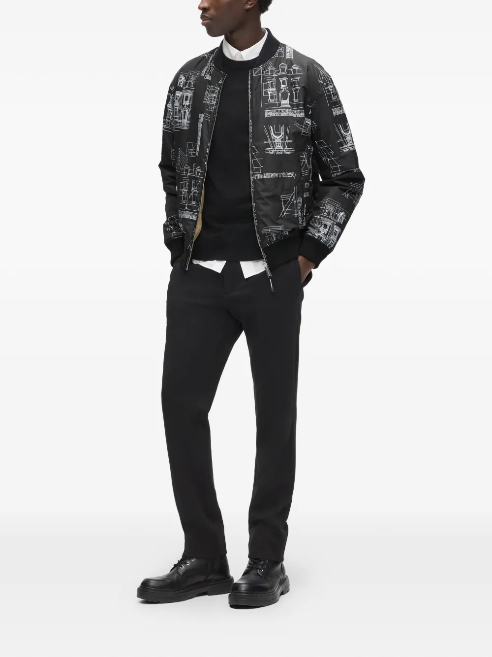 Karl Lagerfeld Omkeerbaar bomberjack met print Zwart
