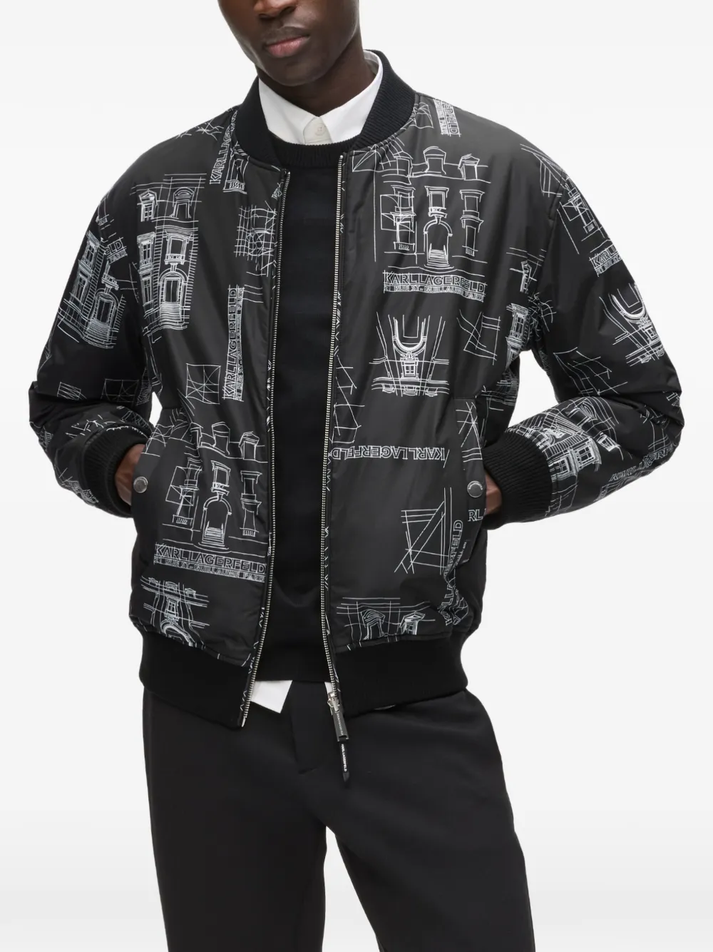 Karl Lagerfeld Omkeerbaar bomberjack met print Zwart
