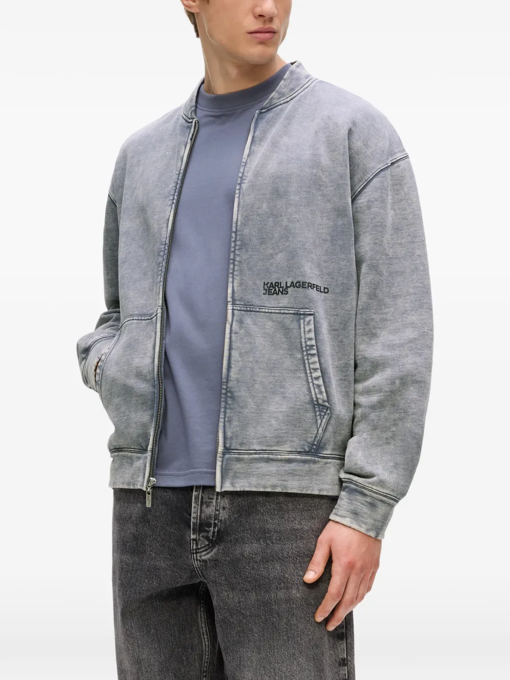 Karl Lagerfeld Jeans Jack met ritssluiting en gewassen afwerking Blauw