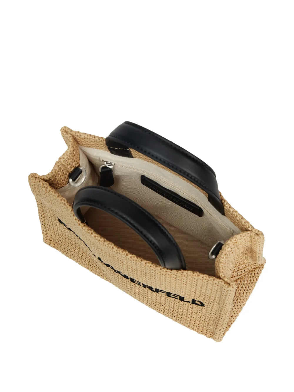 Karl Lagerfeld Kleine vierkante geweven strandtas met logo Beige