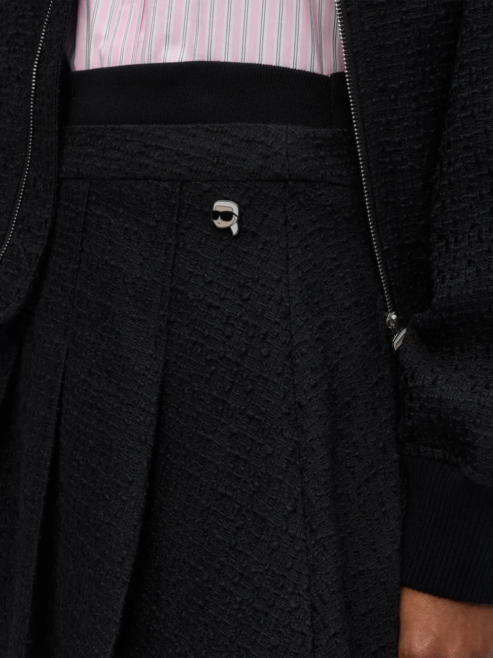 Karl Lagerfeld Ikon bouclé plooirok Zwart