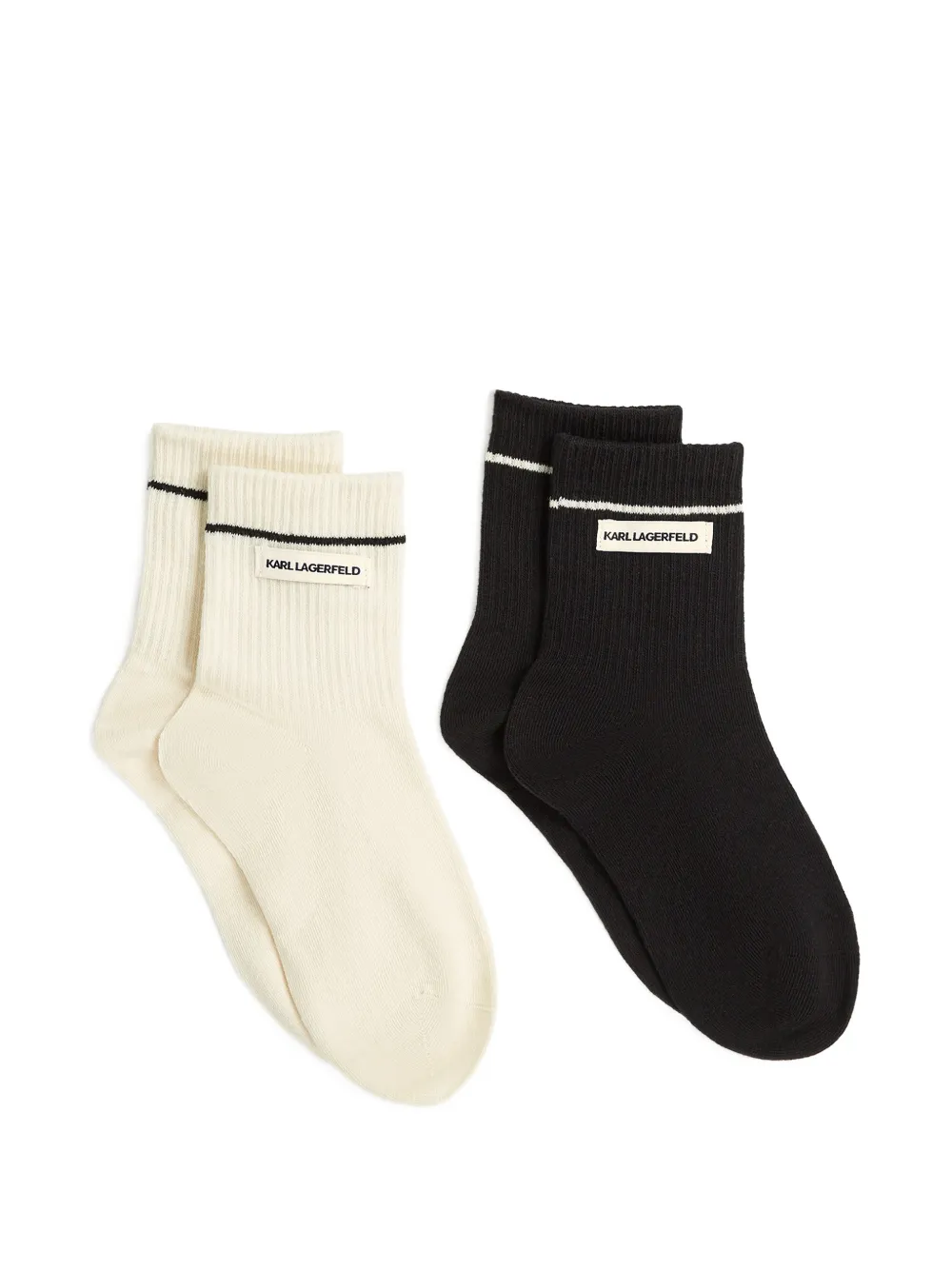 Karl Lagerfeld Twee geribbelde sokken met logopatch Beige