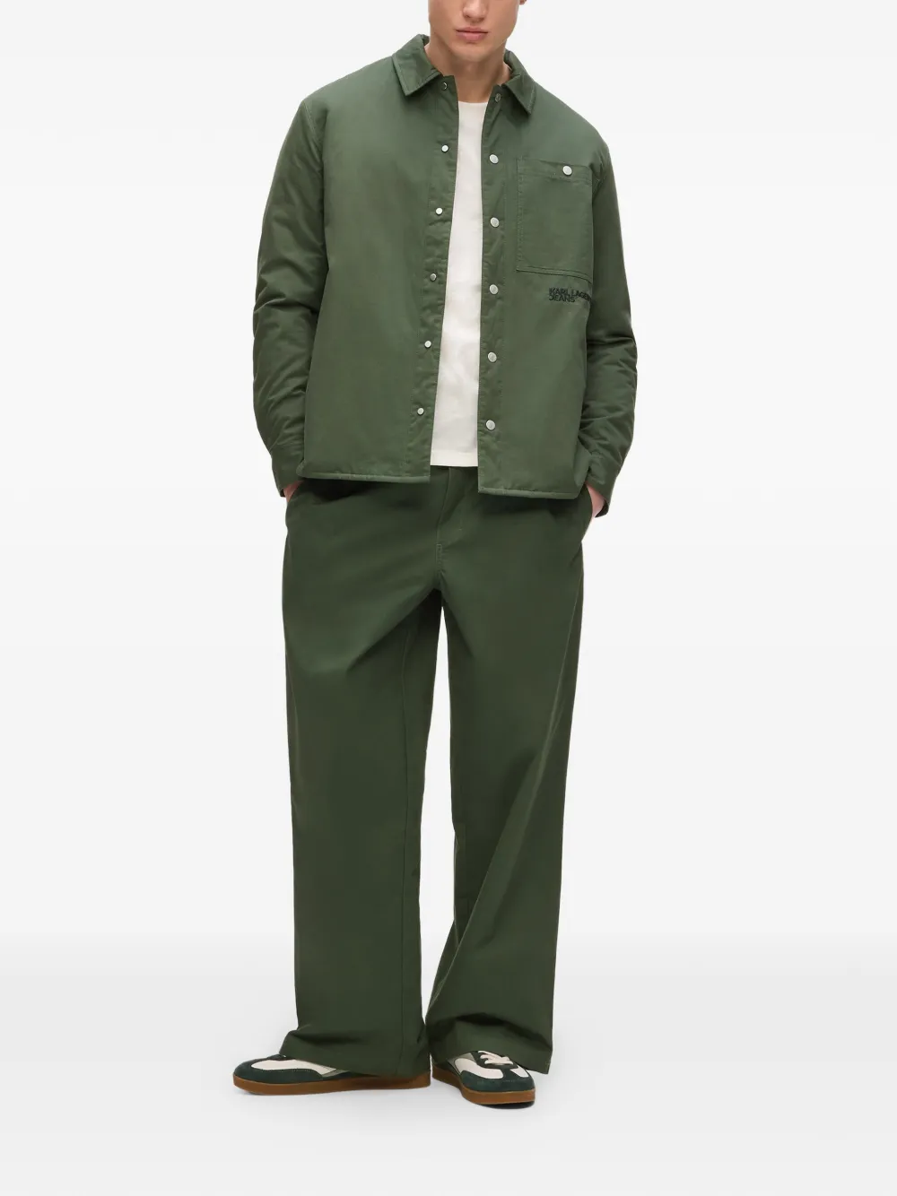 Karl Lagerfeld Jeans Broek met geborduurd logo en trekkoord Groen