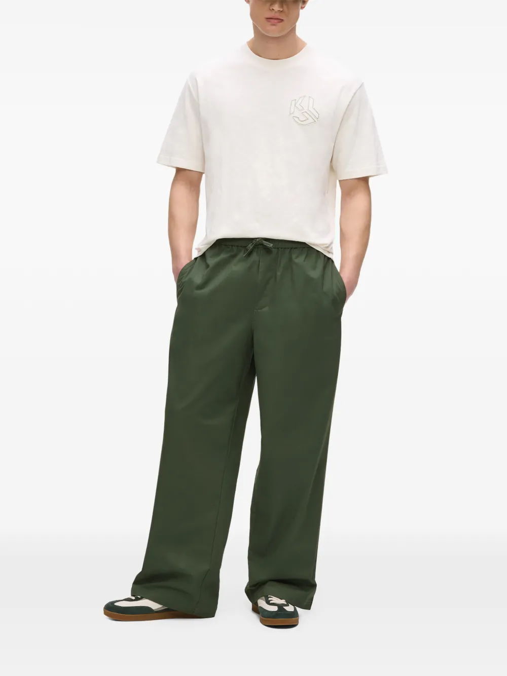 Karl Lagerfeld Jeans Broek met geborduurd logo en trekkoord Groen