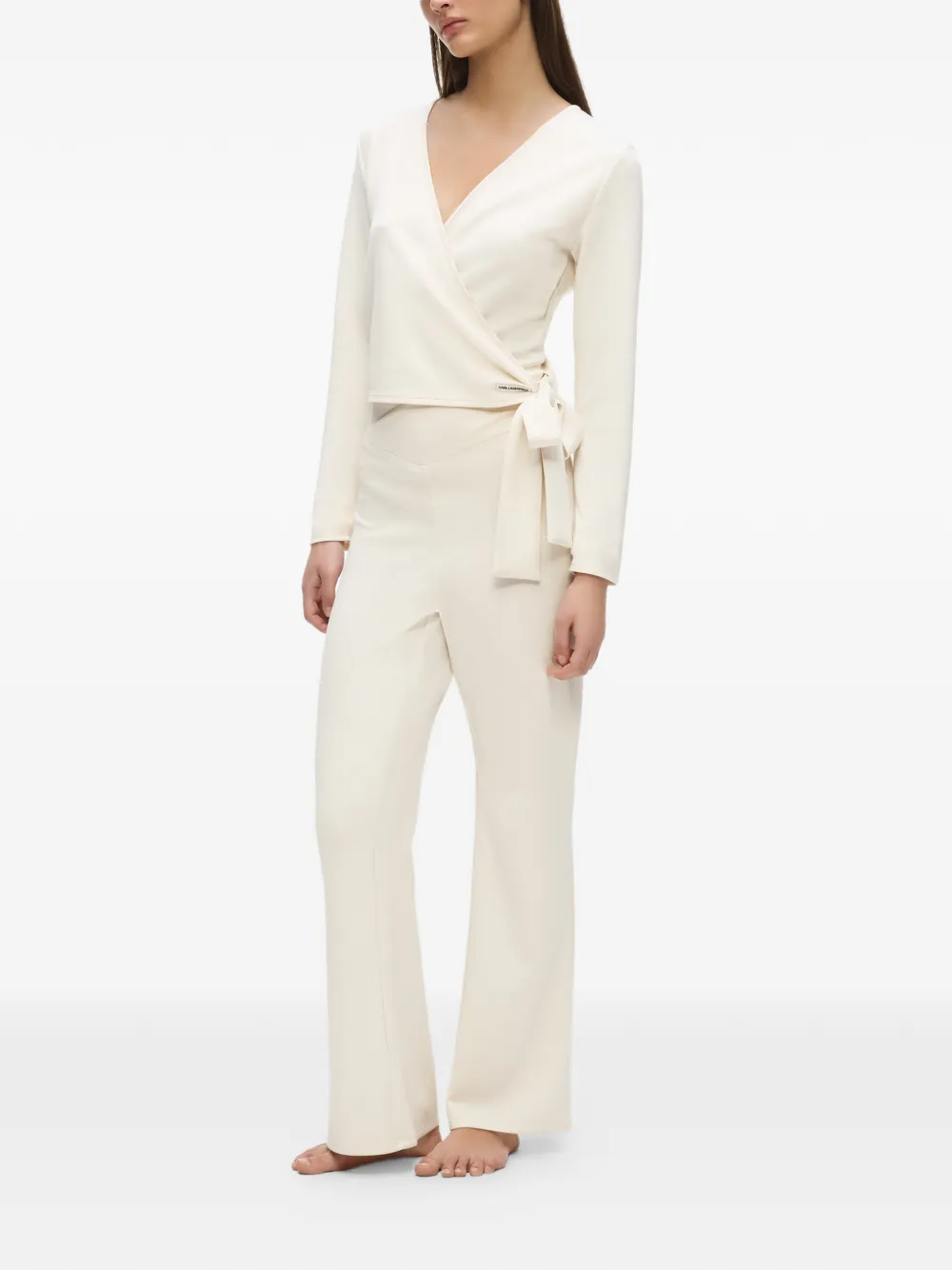 Karl Lagerfeld Broek met gekruiste tailleband en logoplakkaat Wit