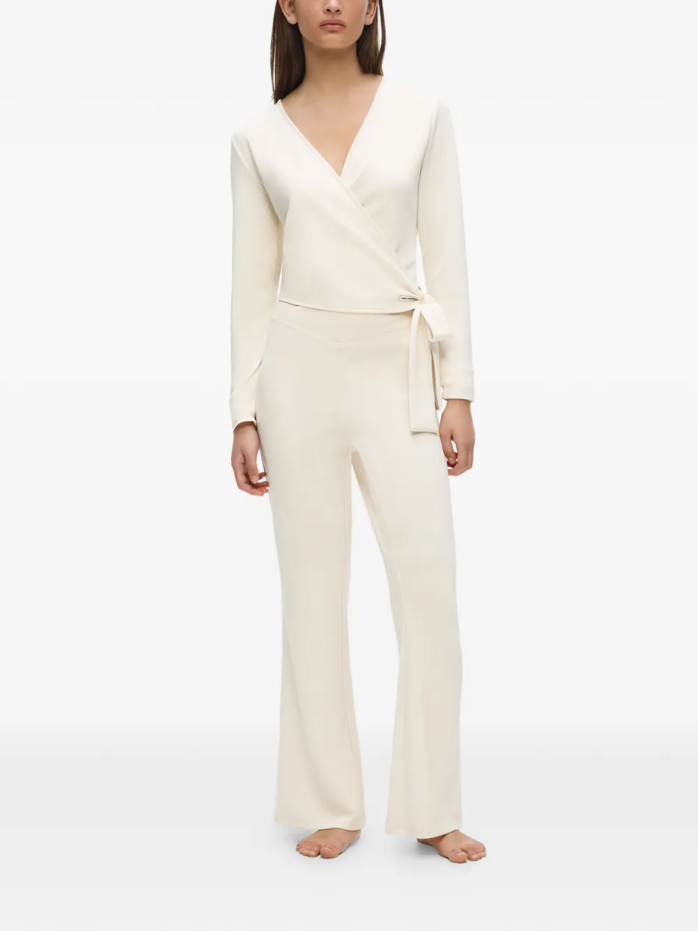 Karl Lagerfeld Broek met gekruiste tailleband en logoplakkaat Wit