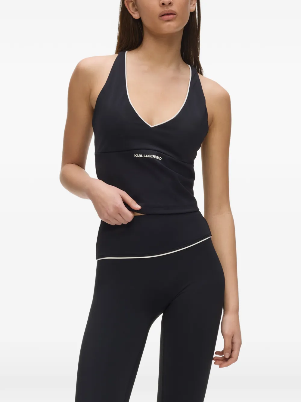 Karl Lagerfeld contrast-piping athleisure tank top Zwart