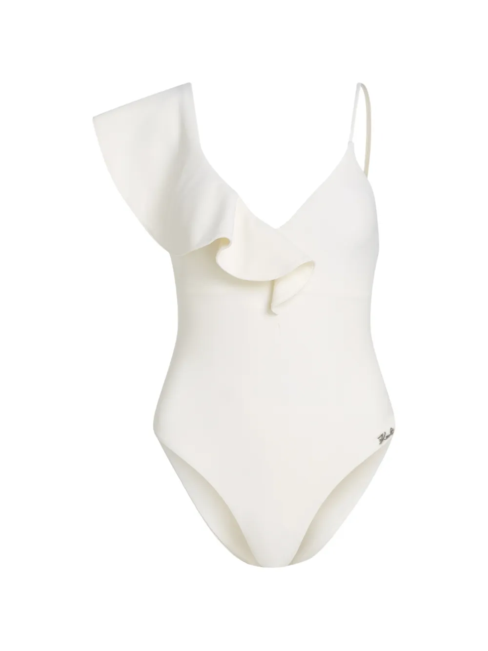 Karl Lagerfeld ruffle-trim one-shoulder swimsuit - Bianco
