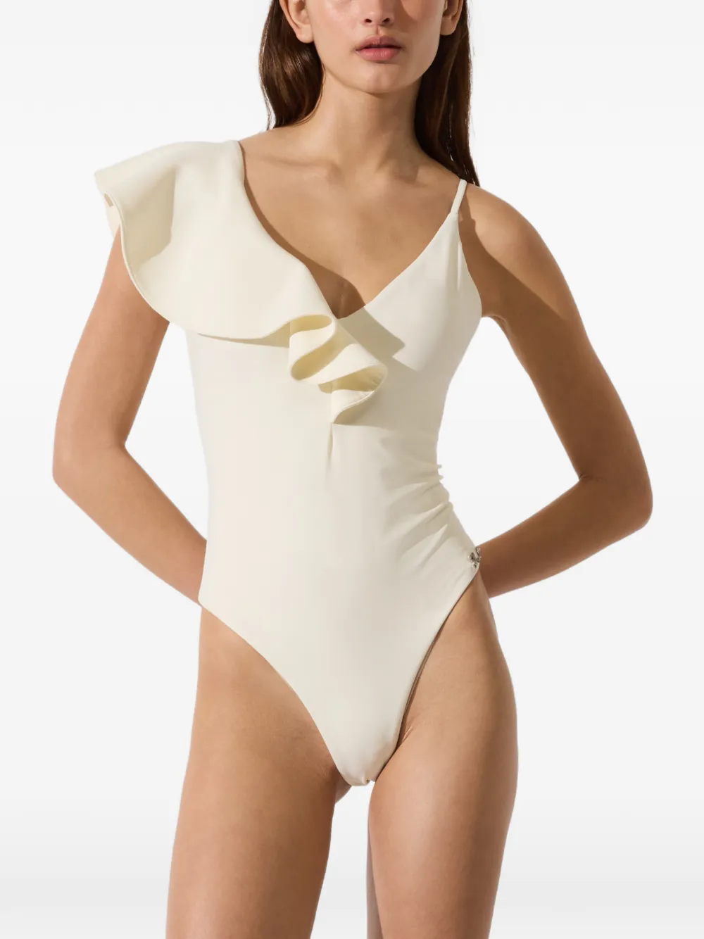 Karl Lagerfeld Asymmetrisch badpak met ruches Wit