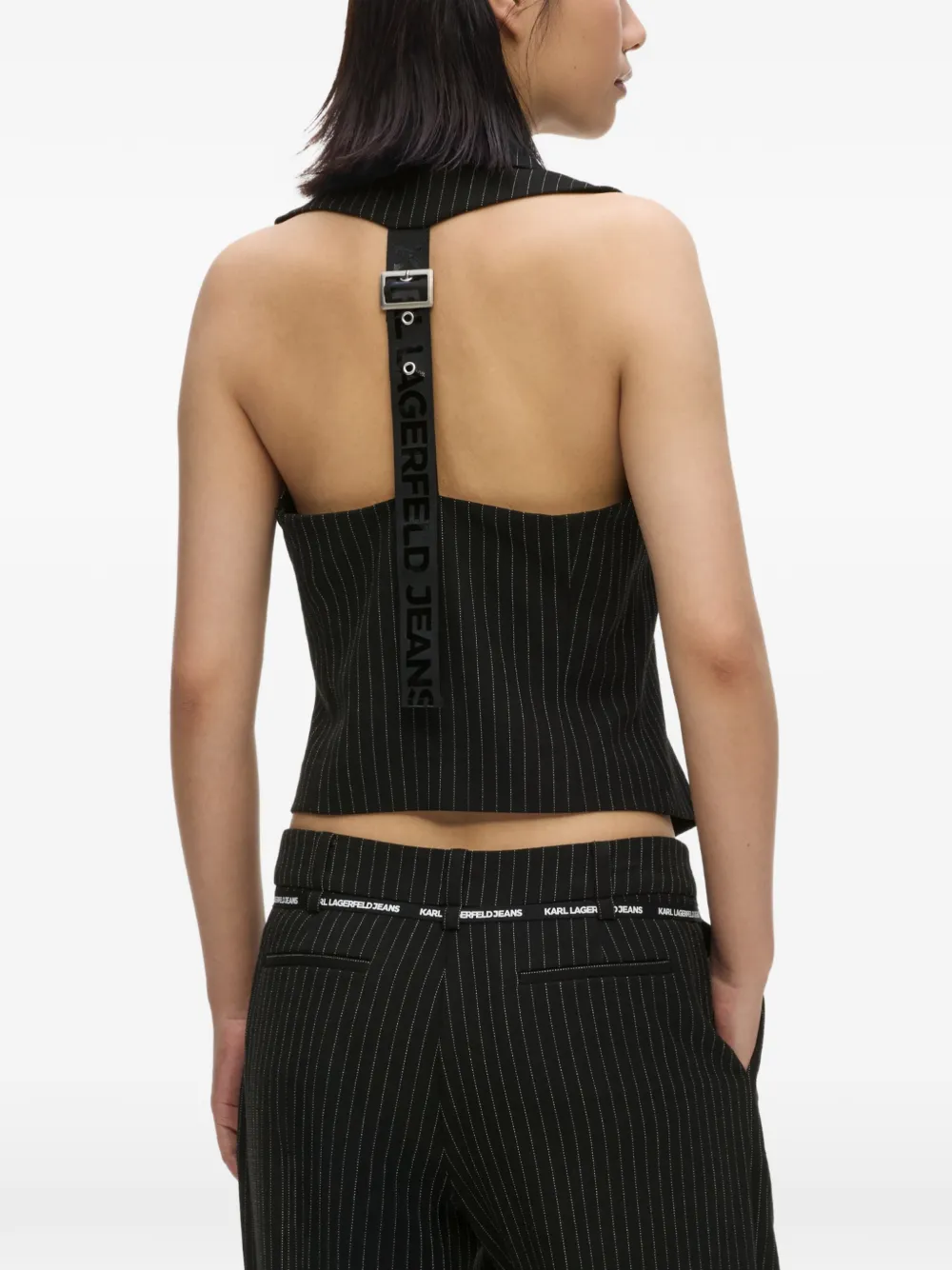 Karl Lagerfeld Jeans Gilet met krijtstreep en rits Zwart