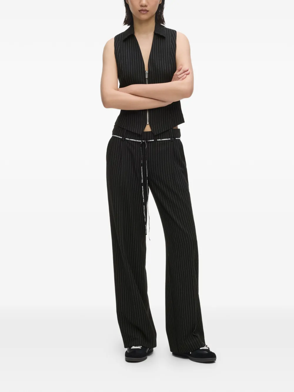 Karl Lagerfeld Jeans Gilet met krijtstreep en rits Zwart