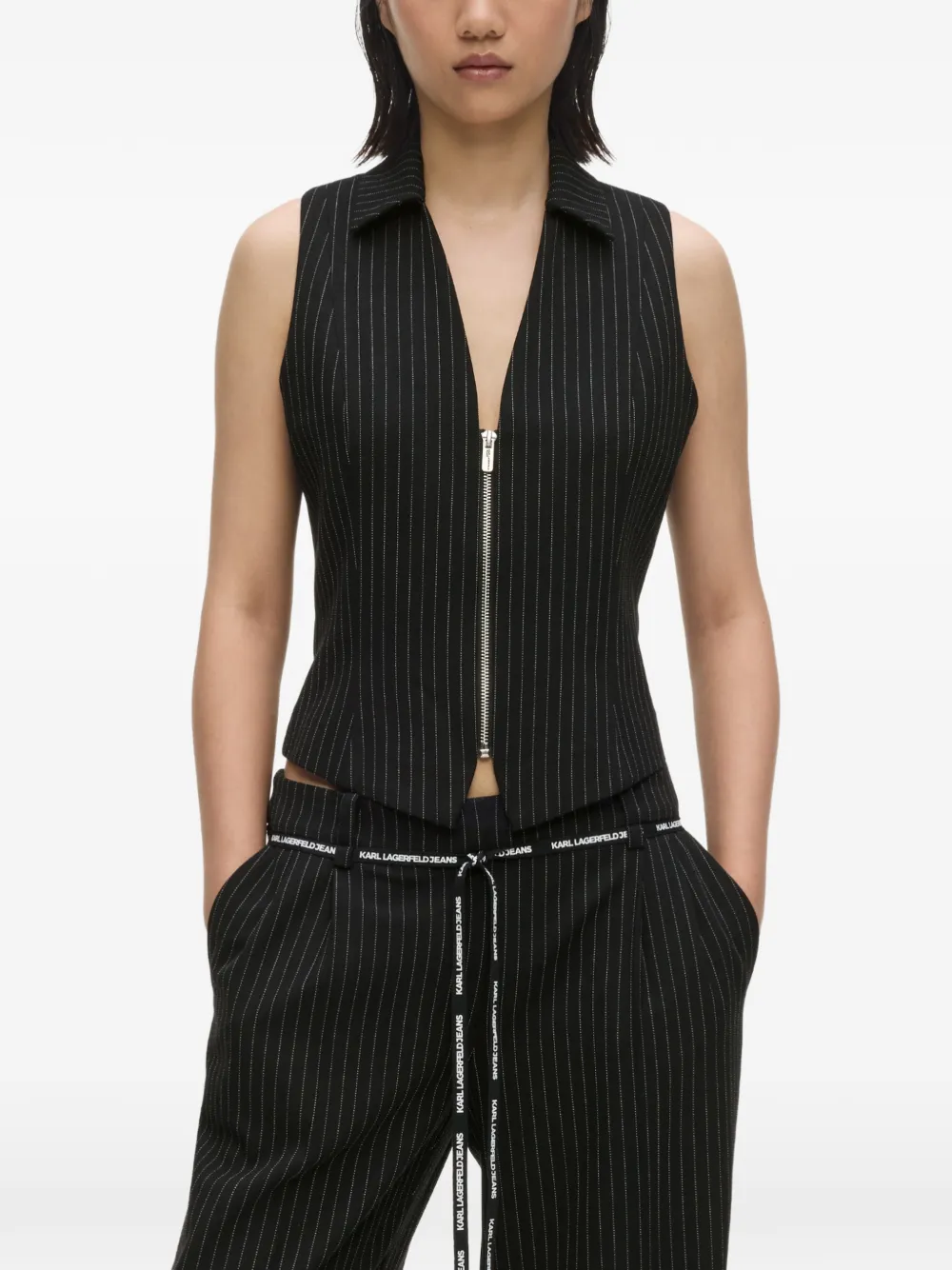 Karl Lagerfeld Jeans Gilet met krijtstreep en rits Zwart