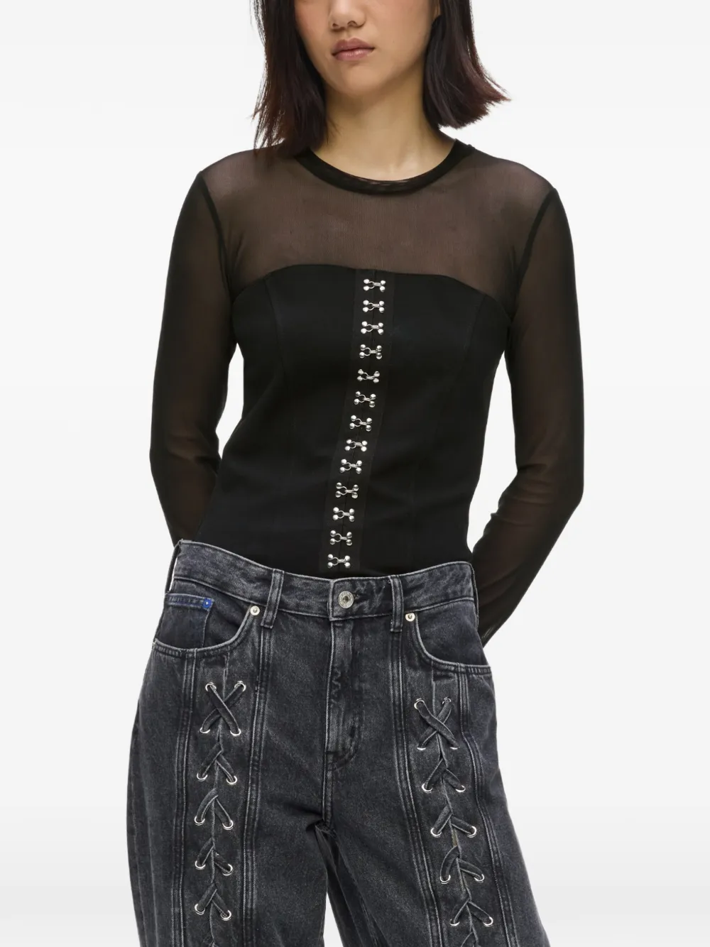 Karl Lagerfeld Jeans Top met mesh vlakken en haak Zwart