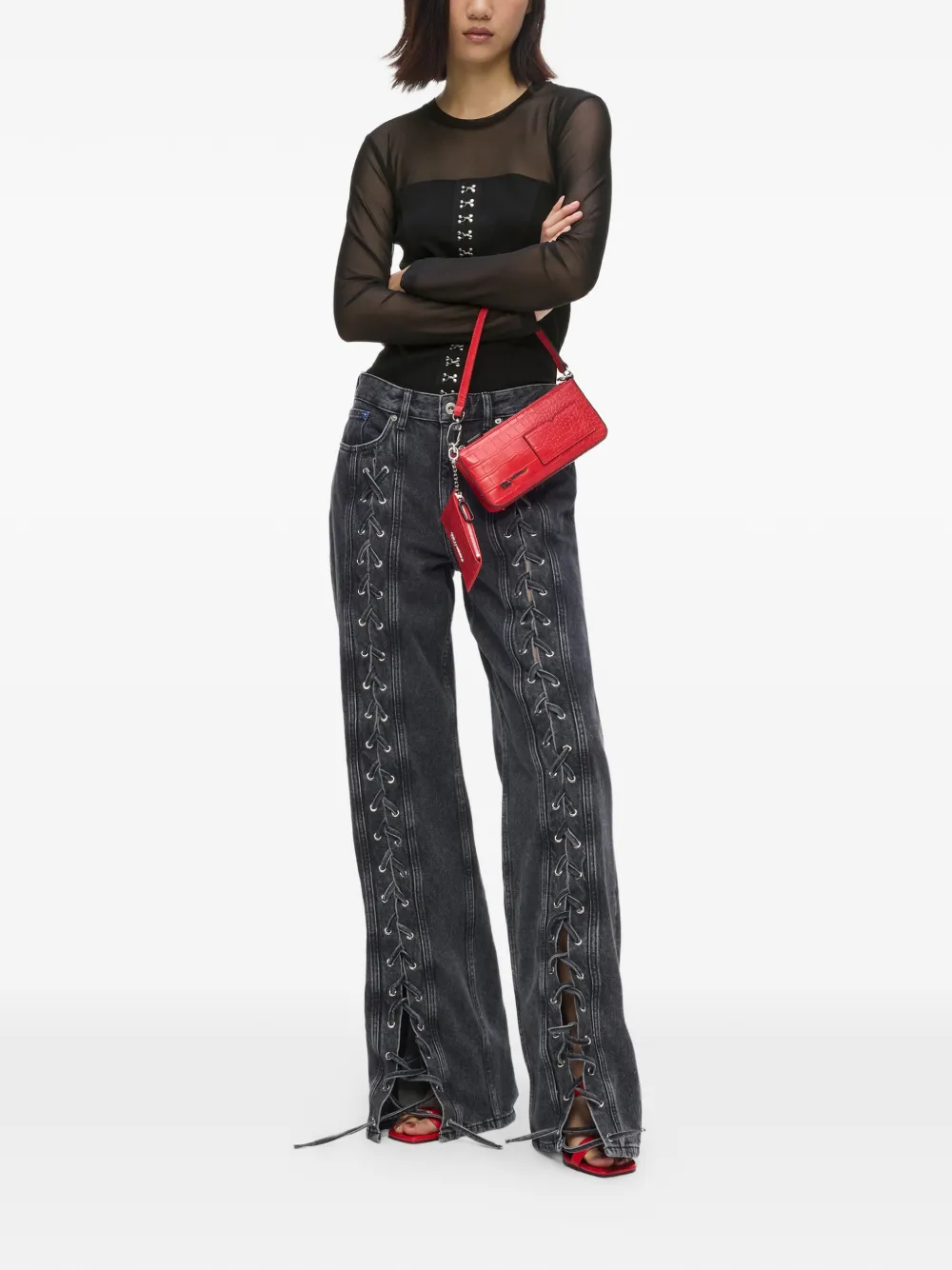 Karl Lagerfeld Jeans Top met mesh vlakken en haak Zwart