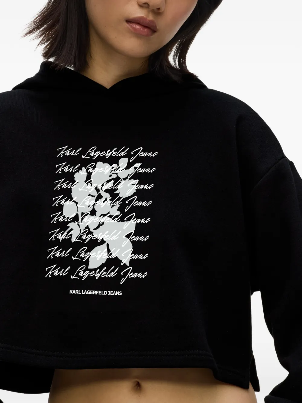 Karl Lagerfeld Jeans Cropped hoodie met geflockte bloemenprint Zwart