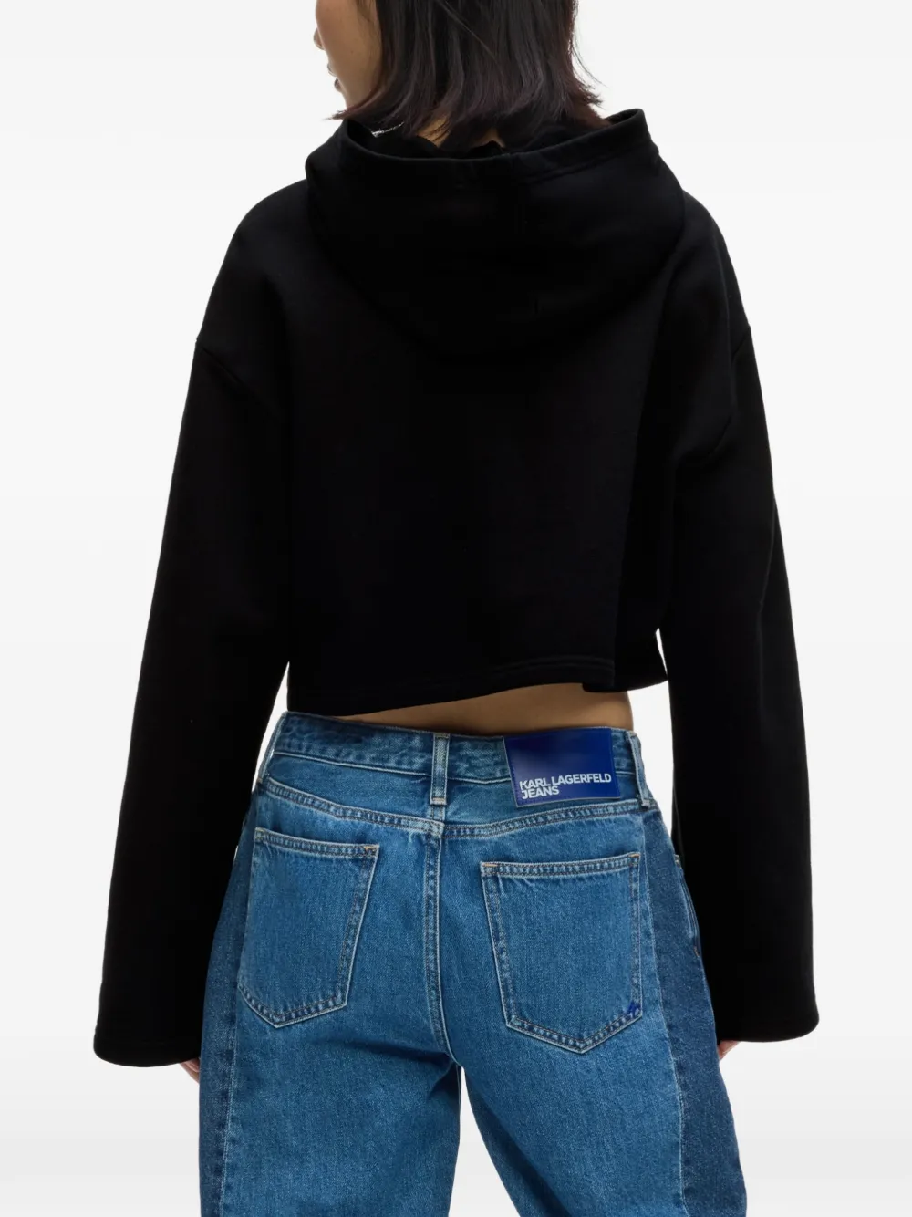Karl Lagerfeld Jeans Cropped hoodie met geflockte bloemenprint Zwart