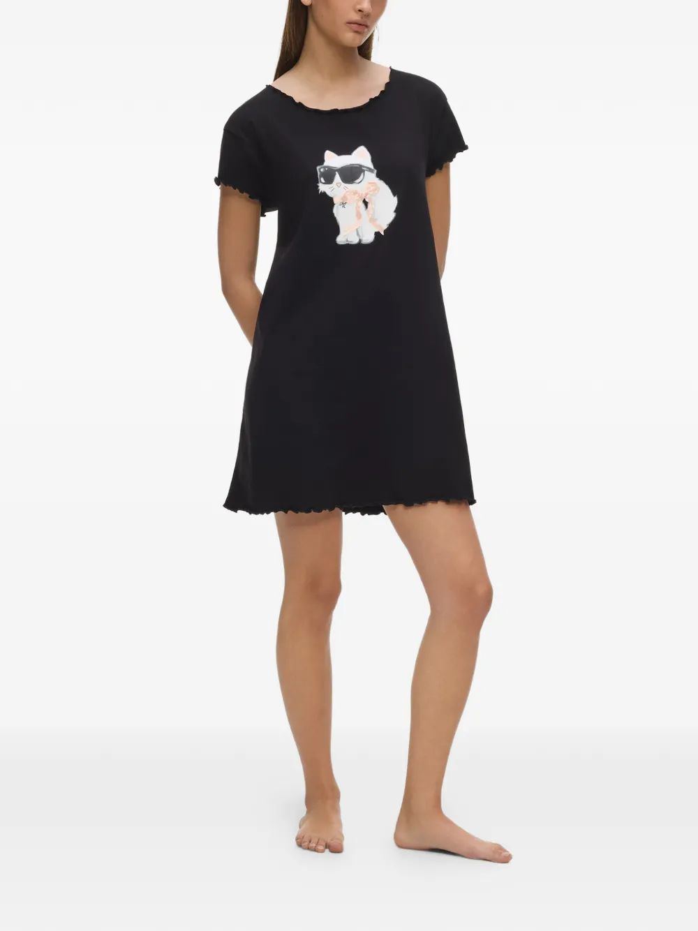 Karl Lagerfeld Ikon Choupette katoenen pyjamashirt met strik-detail Zwart