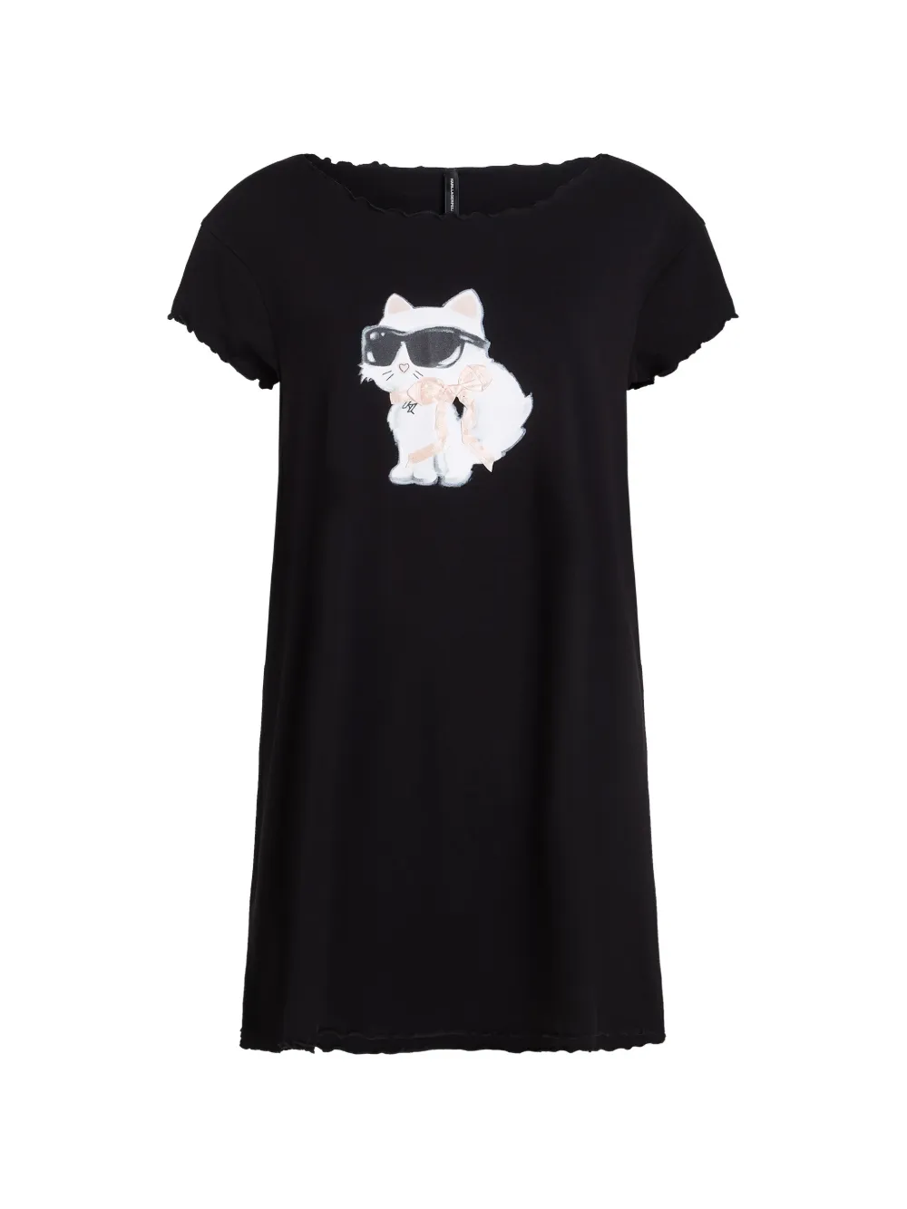 Karl Lagerfeld Ikon Choupette bow-detail cotton pajama dress - Nero