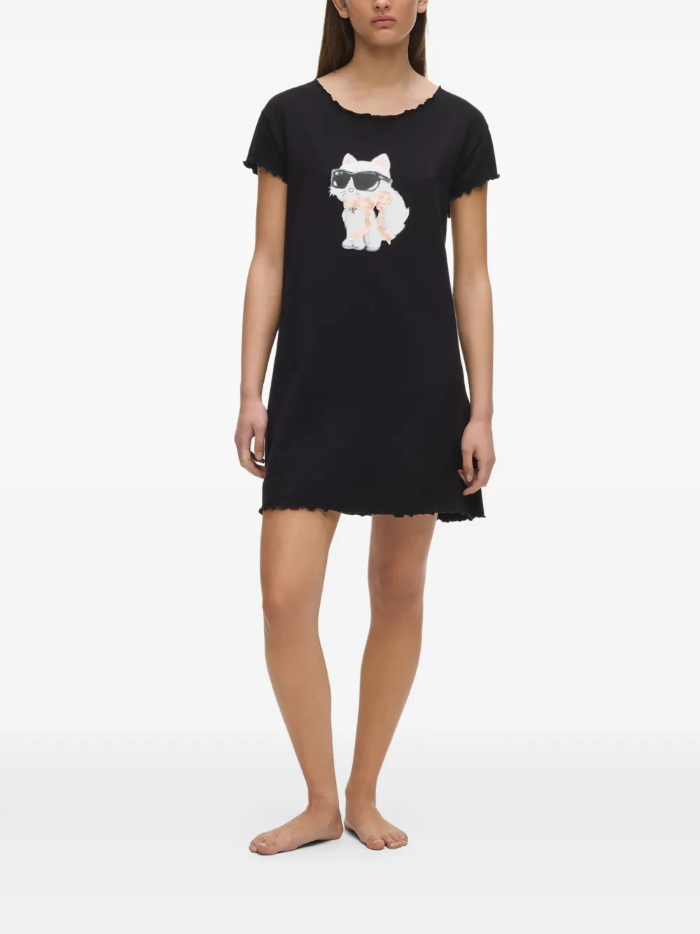 Karl Lagerfeld Ikon Choupette katoenen pyjamashirt met strik-detail Zwart