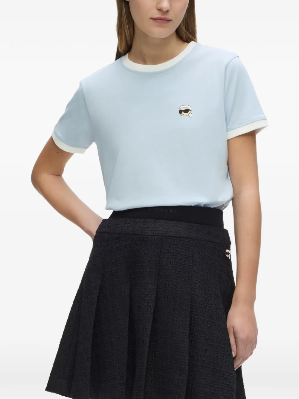 Karl Lagerfeld Ikon T-shirt met contrasterende afwerking Blauw