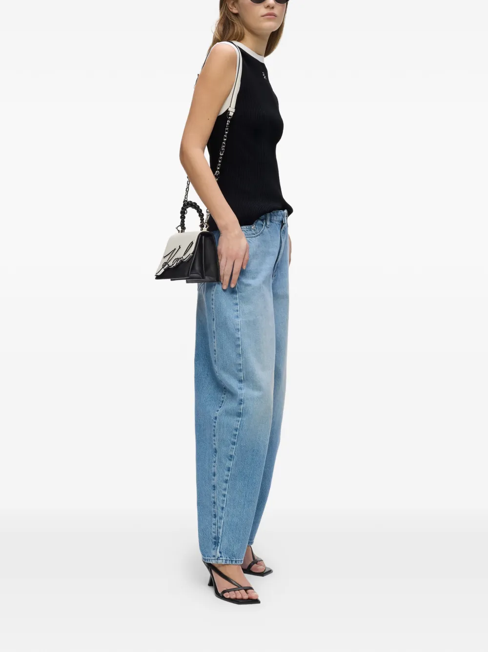 Karl Lagerfeld Ribgebreide tanktop met contrasterende afwerking Zwart