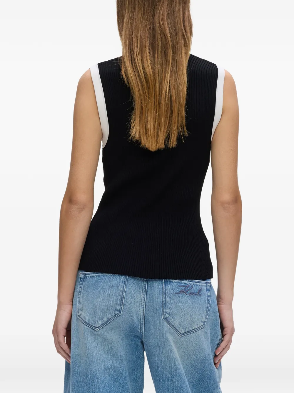 Karl Lagerfeld Ribgebreide tanktop met contrasterende afwerking Zwart