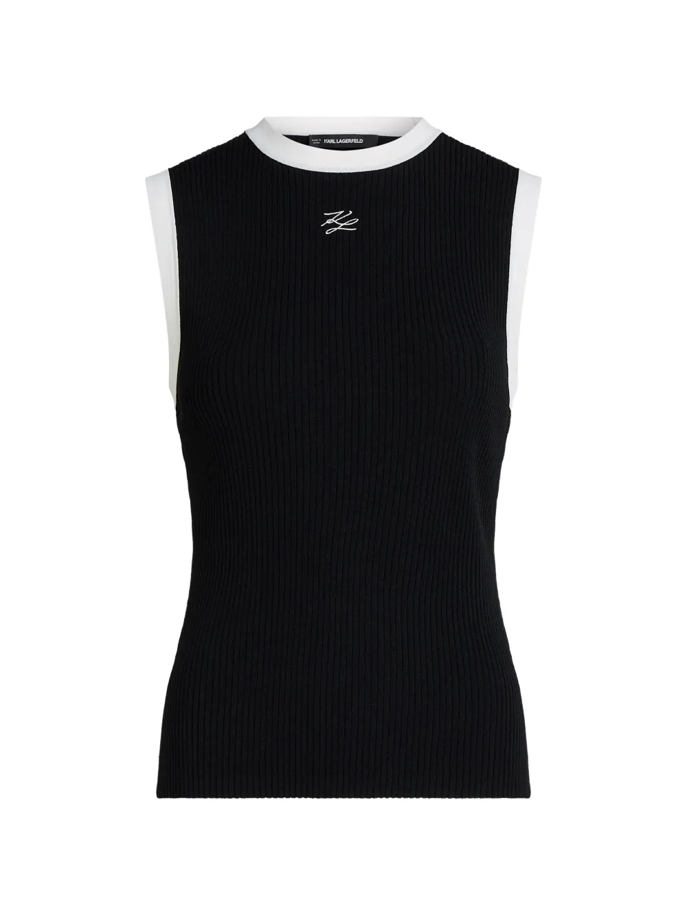 Karl Lagerfeld ribbed-knit contrast-trim tank top - Schwarz