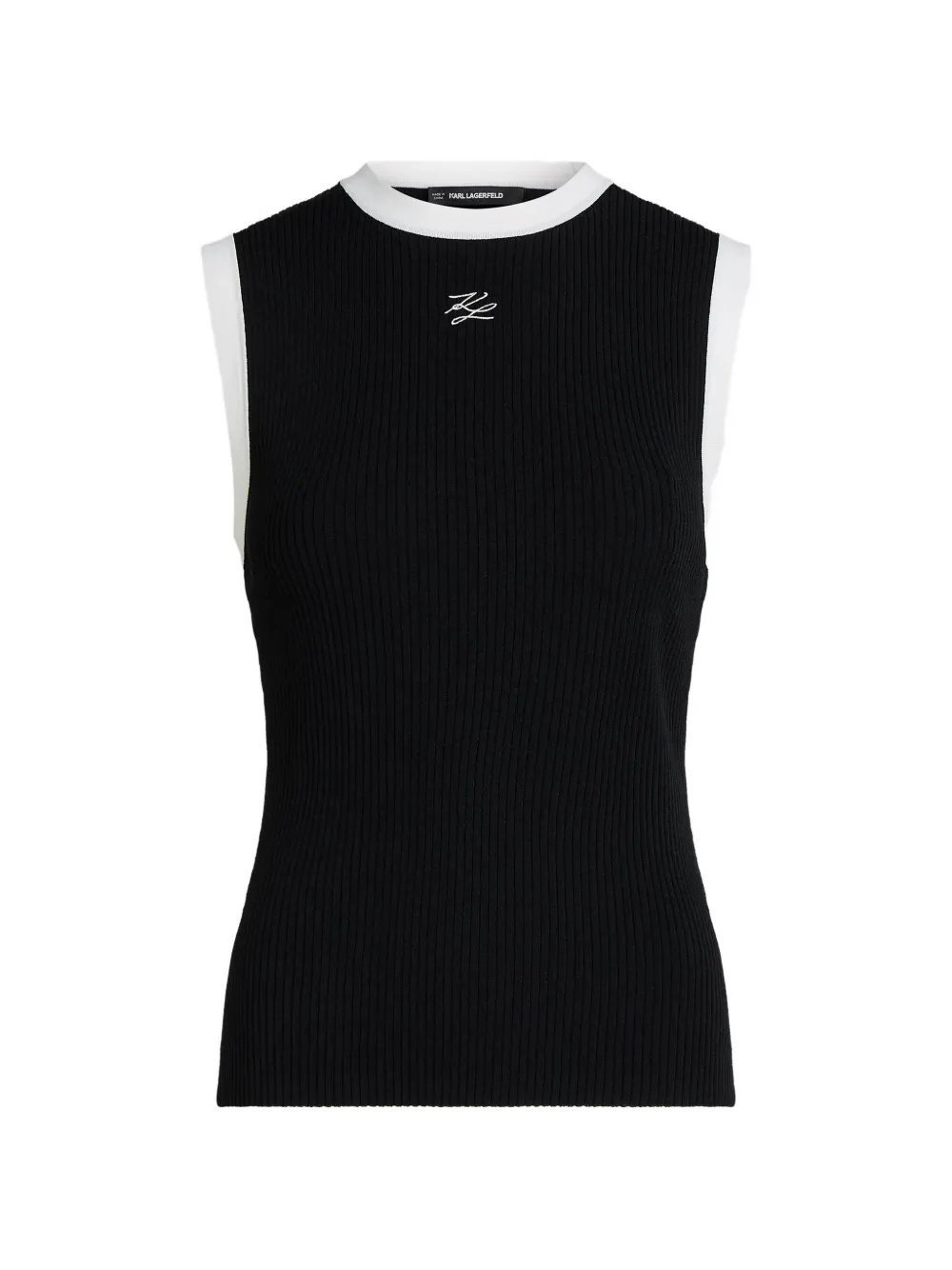 Karl Lagerfeld Ribgebreide tanktop met contrasterende afwerking Zwart