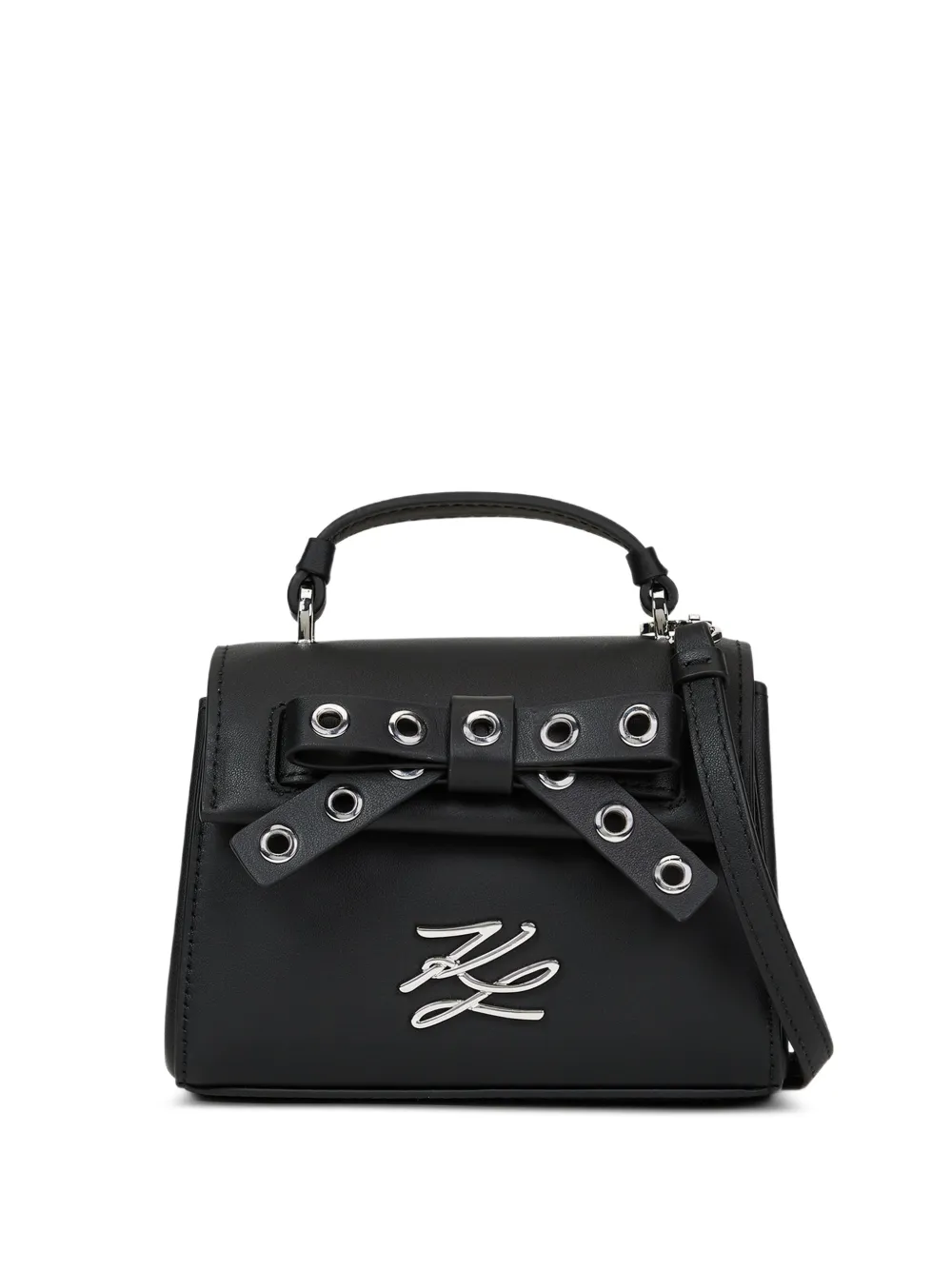Karl Lagerfeld K/Autograph eyelet-embellished bow top handle bag - Nero