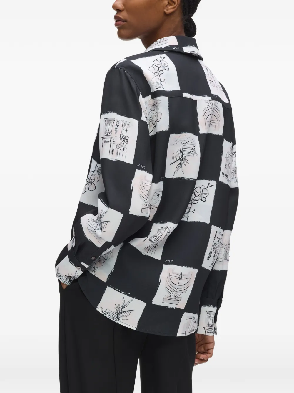 Karl Lagerfeld Geruite blouse met print Zwart