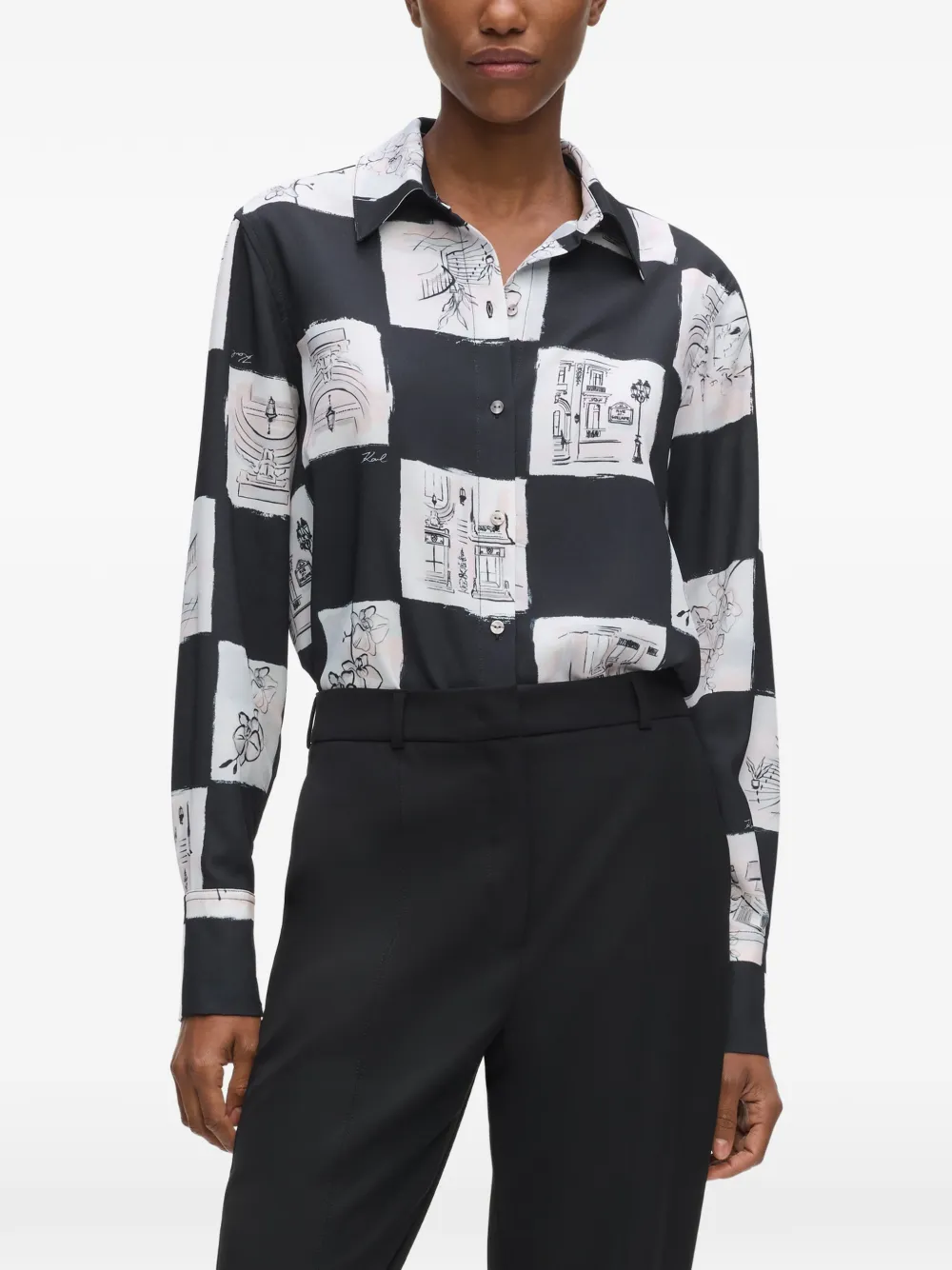 Karl Lagerfeld Geruite blouse met print Zwart