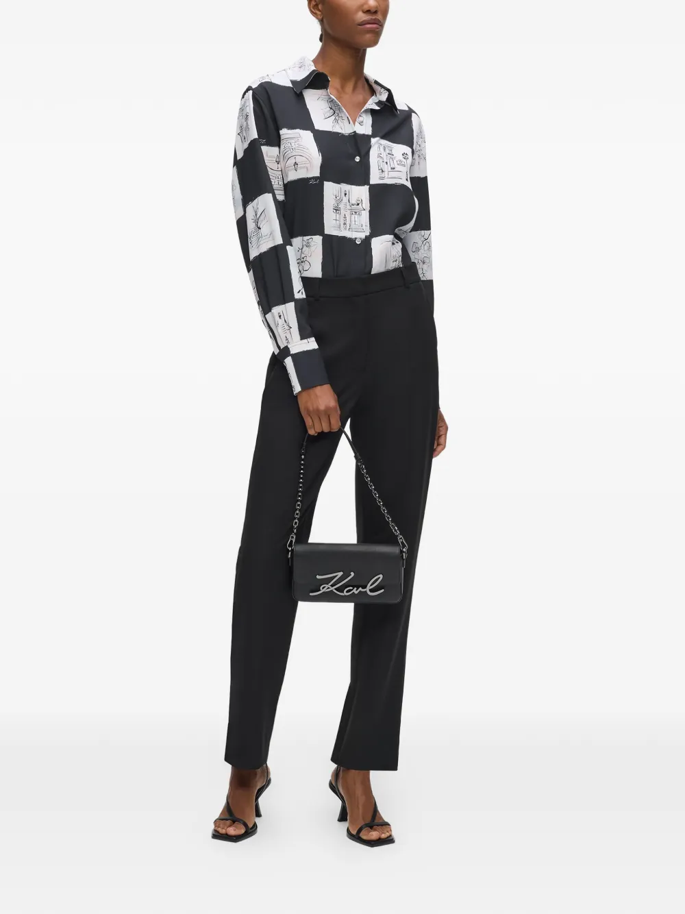 Karl Lagerfeld Geruite blouse met print Zwart