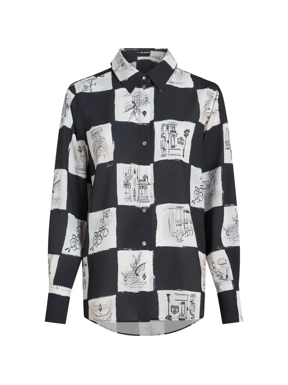 Karl Lagerfeld checkerboard sketch-print shirt - Nero