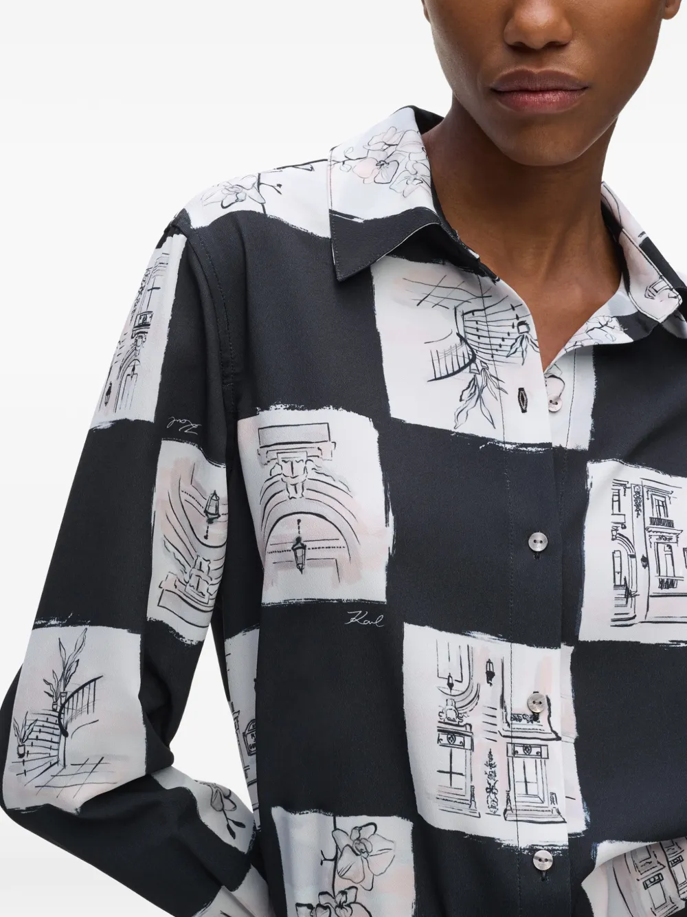 Karl Lagerfeld Geruite blouse met print Zwart