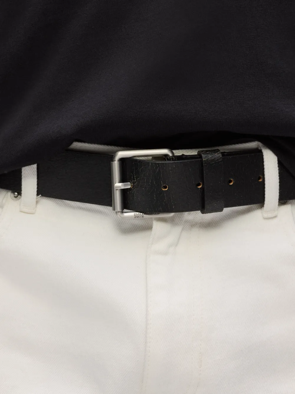 Karl Lagerfeld Jeans Leren riem met gegraveerd logo Zwart