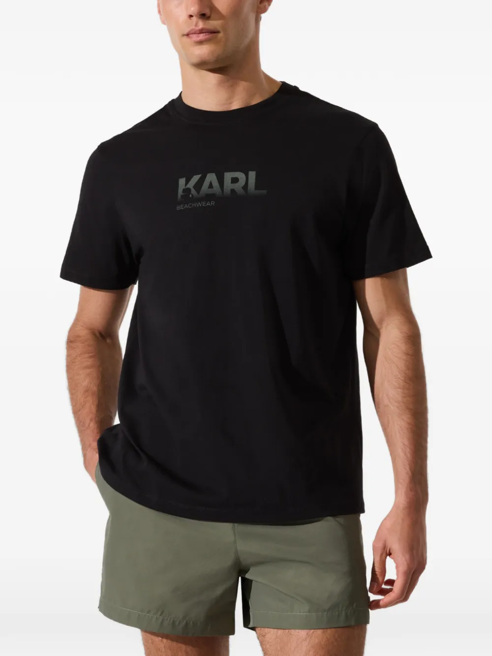 Karl Lagerfeld T-shirt met ombré print en logo Zwart