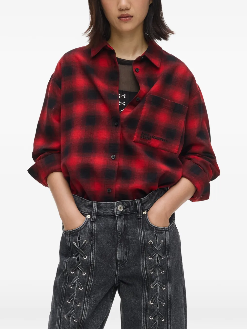Karl Lagerfeld Jeans Geruit katoenen shirtjack Rood