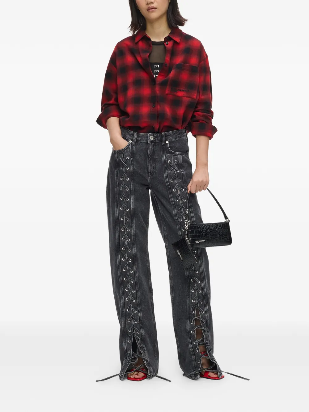 Karl Lagerfeld Jeans Geruit katoenen shirtjack Rood