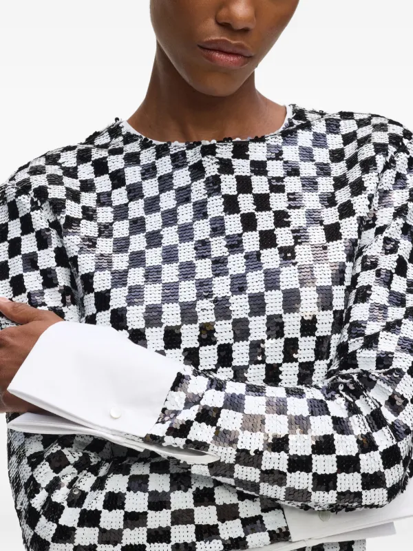 sequin checkerboard mini dress Halter Neck Black and Silver Sequin Checkerboard Mini Dress
