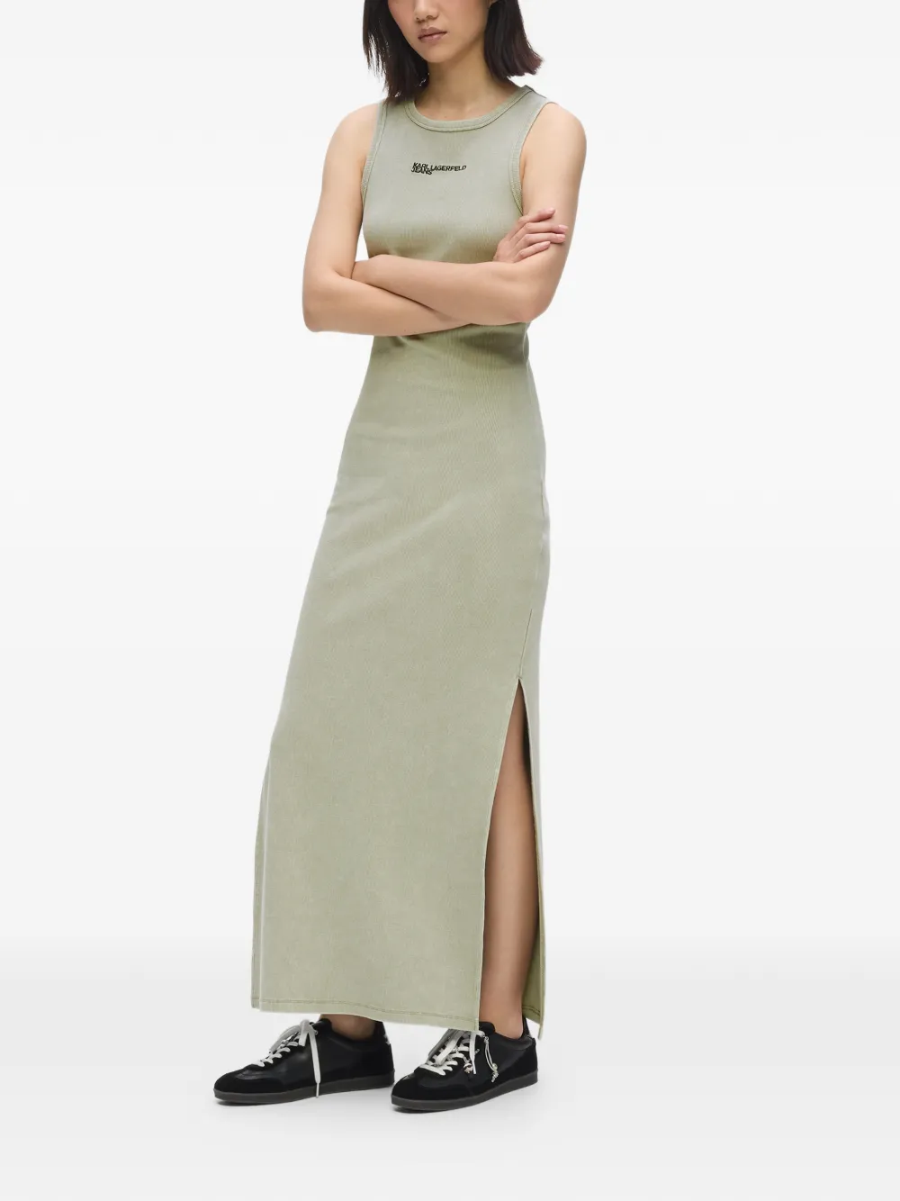 Karl Lagerfeld Jeans Geribbelde midi-jurk met wassing Groen