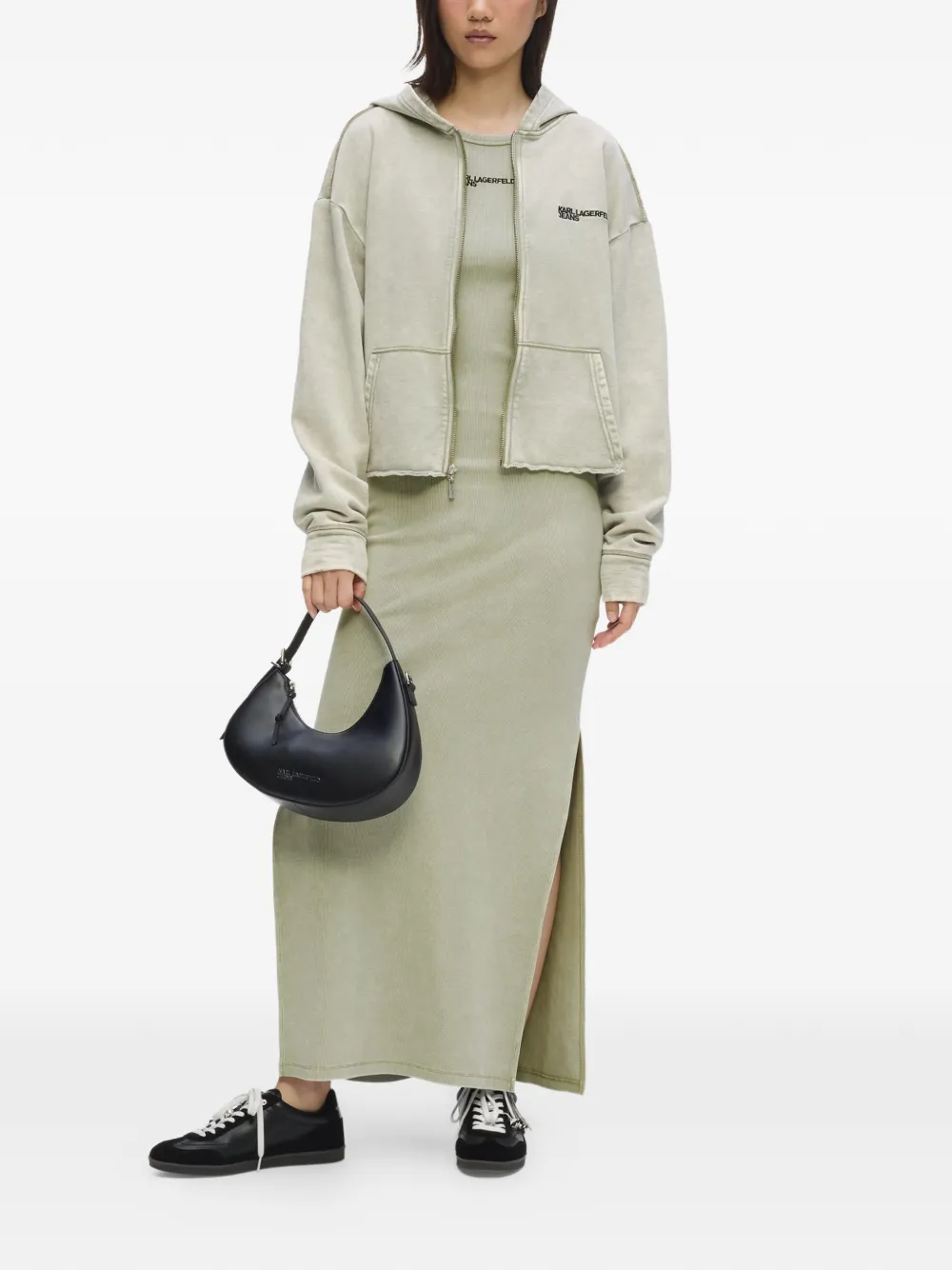 Karl Lagerfeld Jeans Geribbelde midi-jurk met wassing Groen