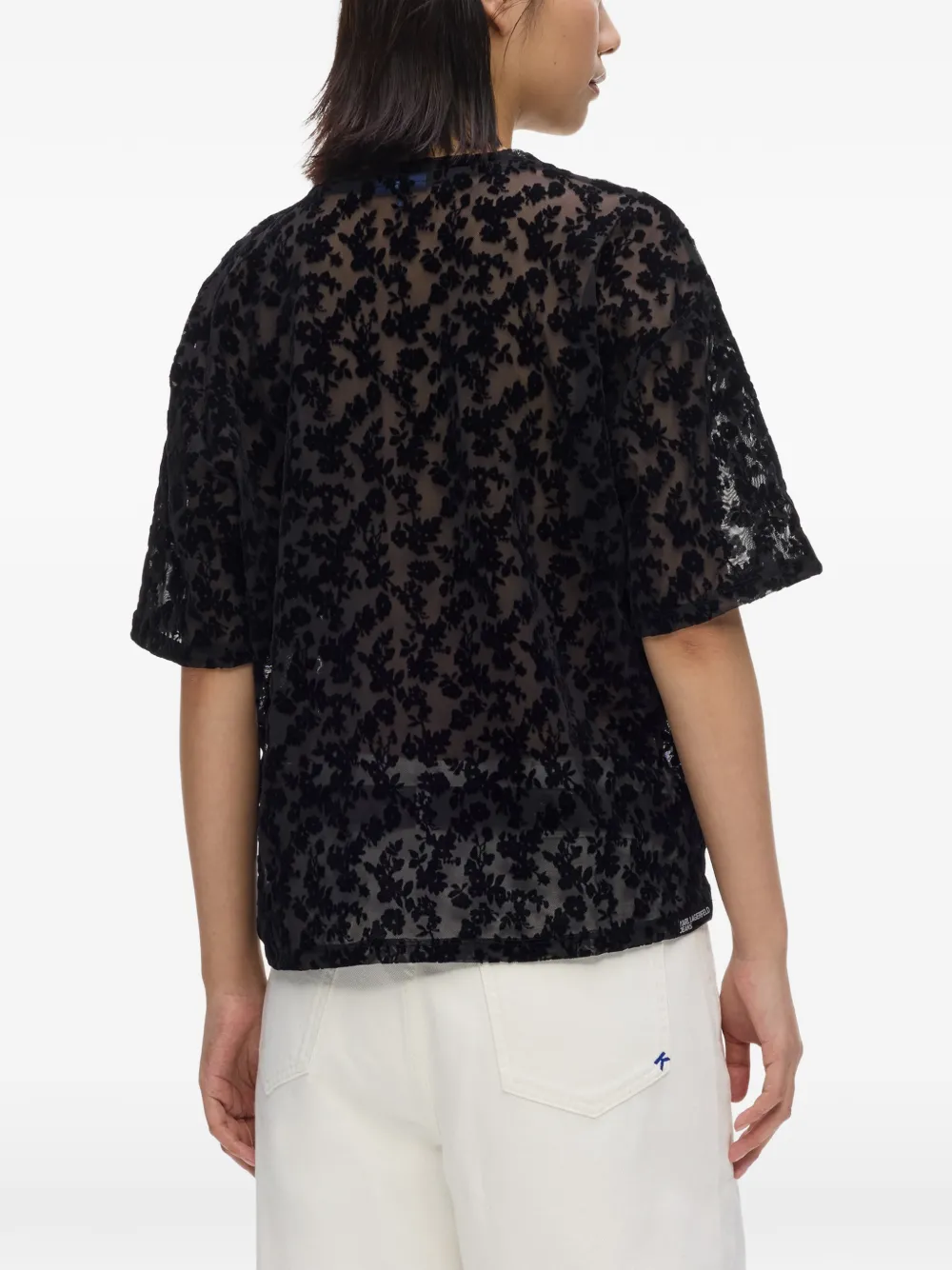 Karl Lagerfeld Jeans Mesh T-shirt met bloemenprint Zwart