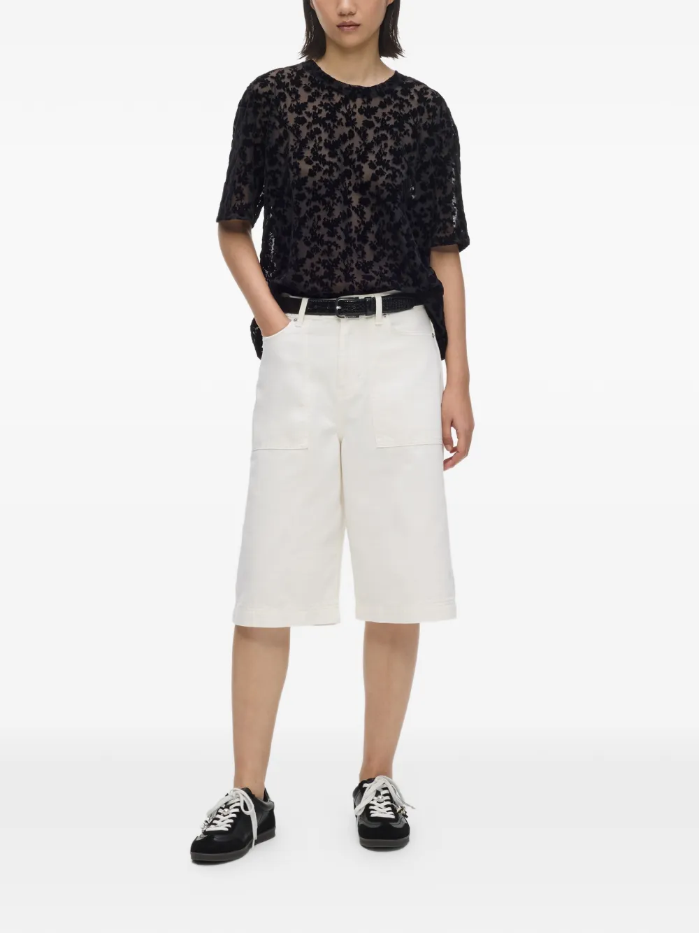 Karl Lagerfeld Jeans Mesh T-shirt met bloemenprint Zwart