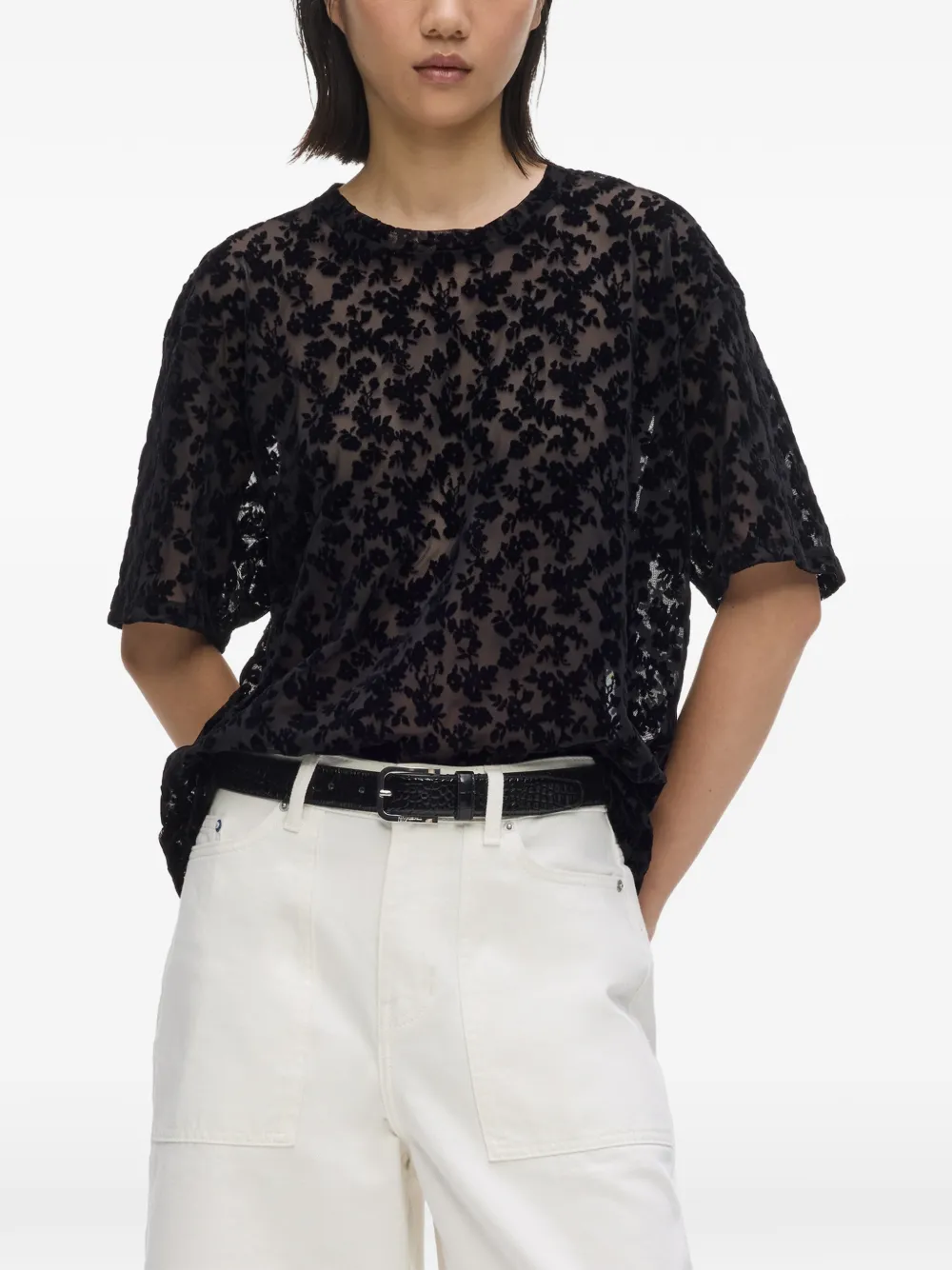 Karl Lagerfeld Jeans Mesh T-shirt met bloemenprint Zwart